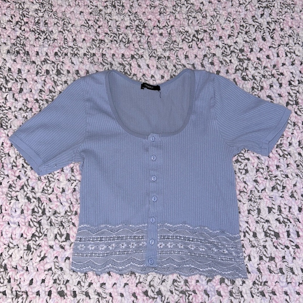 Light Blue Ribbed Crop